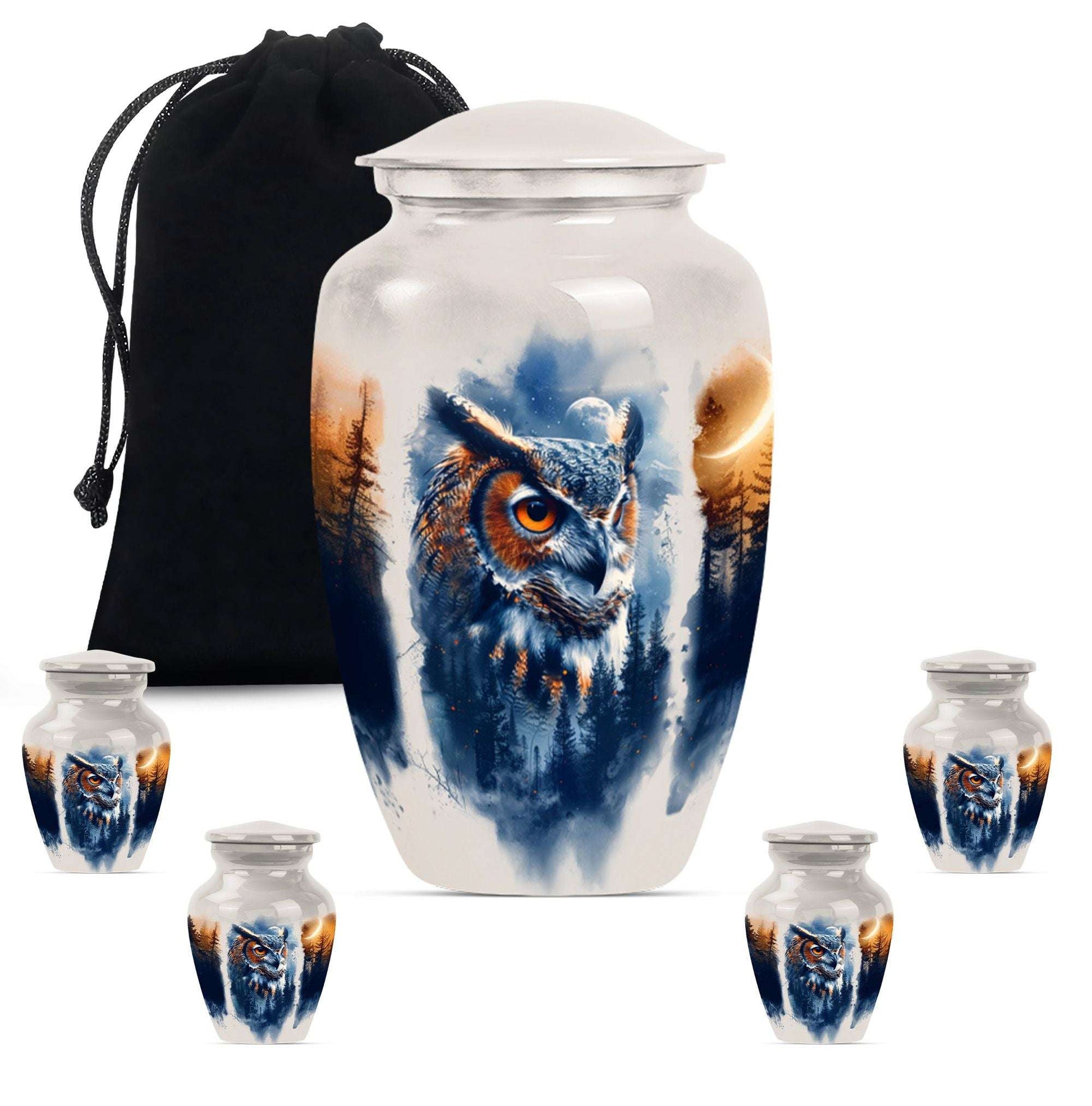 Owl Theme Large Urn With 4 Keepsake Urn