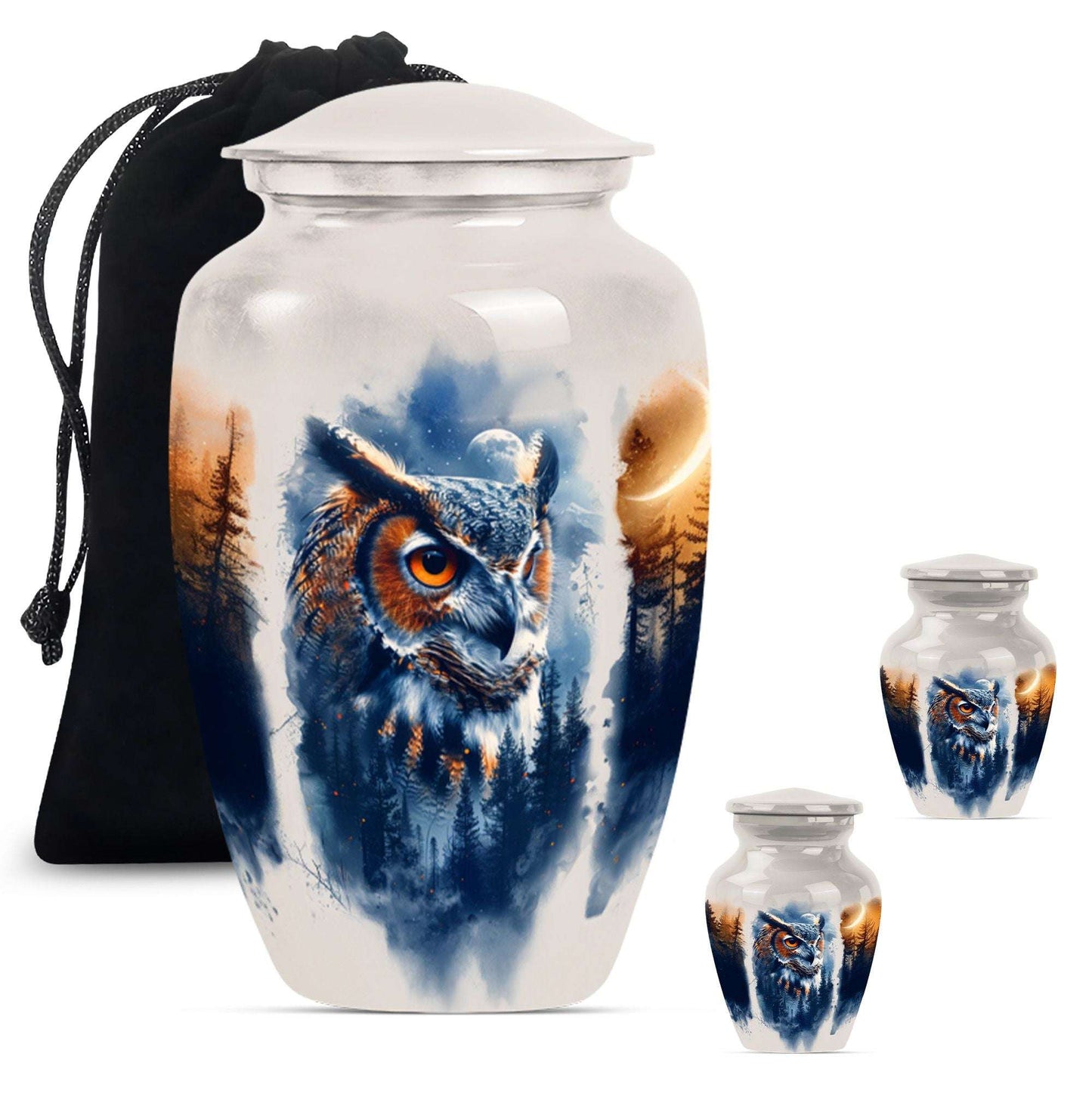 Owl Theme Large Urn With 2 Keepsake Urn
