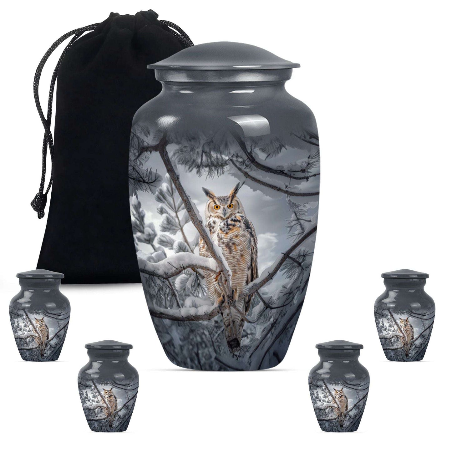 Owl Theme Large Urn With 4 Keepsake Urn