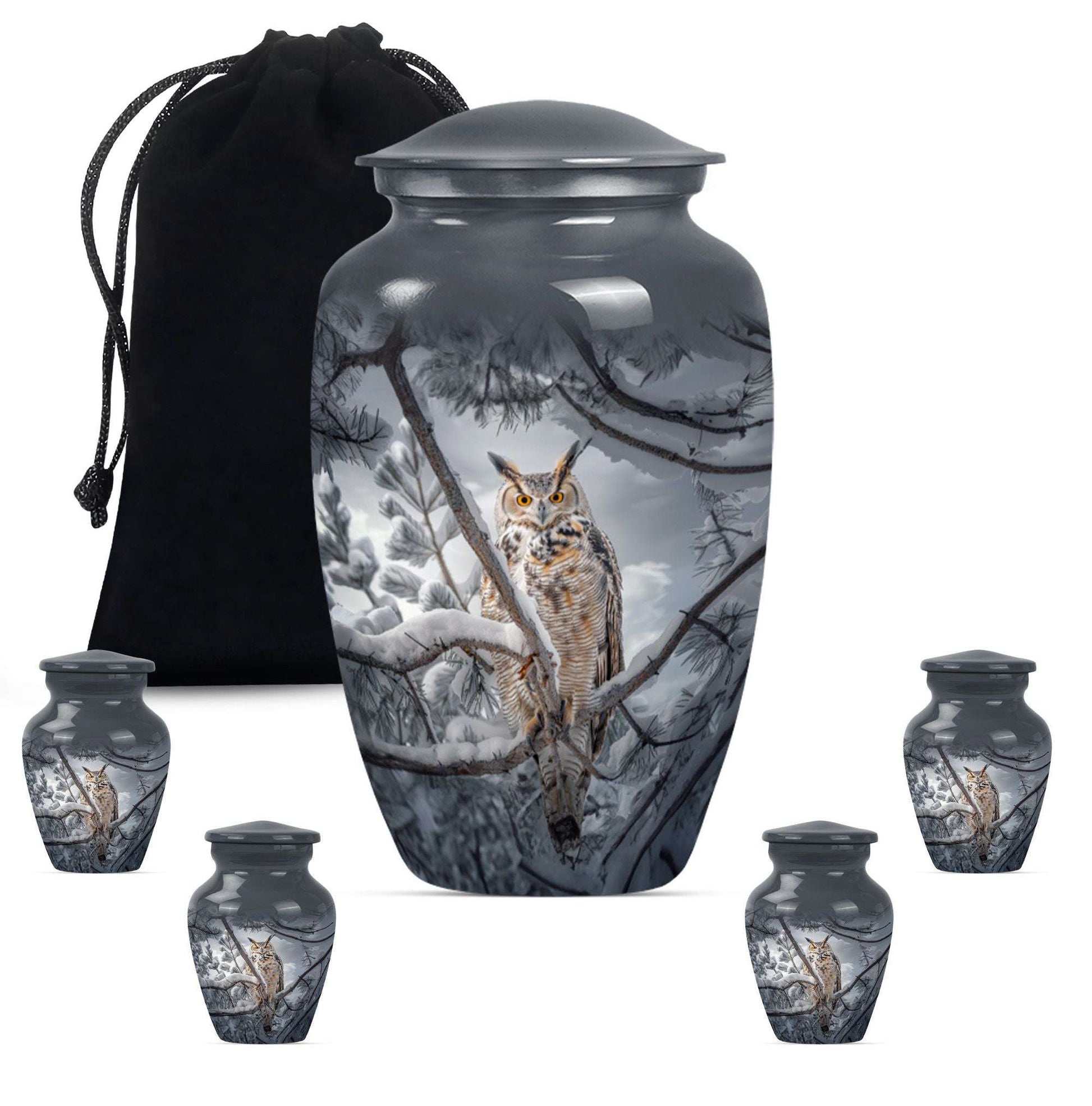 Owl Theme Large Urn With 4 Keepsake Urn