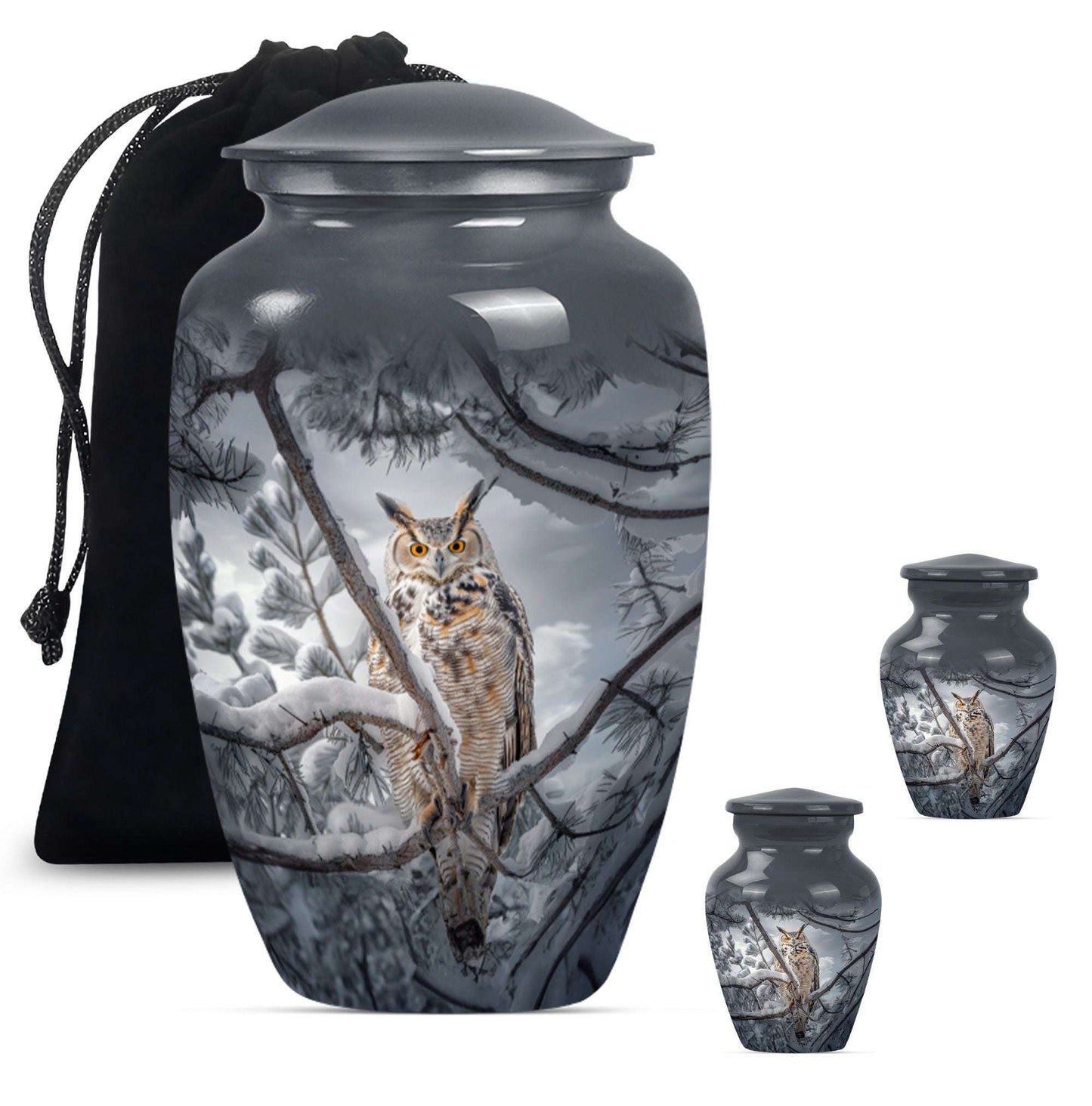 Owl Theme Large Urn With 2 Keepsake Urn