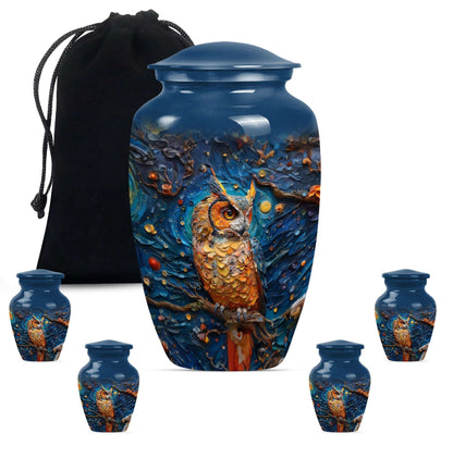 Owl Theme Large Urn With 4 Keepsake Urn
