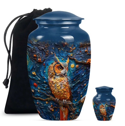 Owl Theme Large Urn With 1 Keepsake Urn