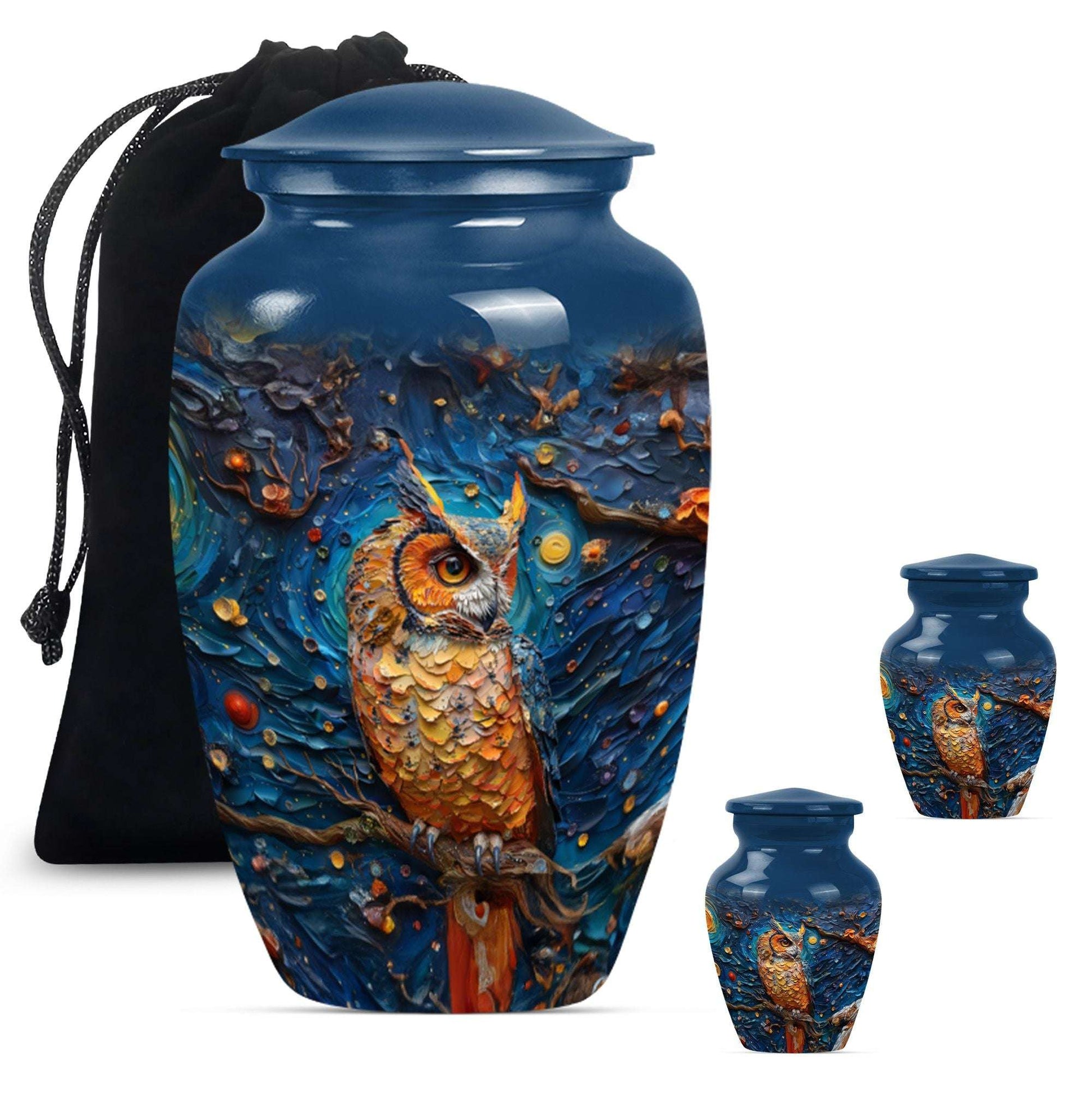 Owl Theme Large Urn With 2 Keepsake Urn