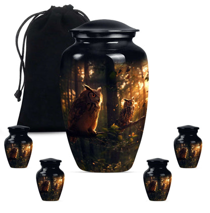 Owl Theme Large Urn With 4 Keepsake Urn