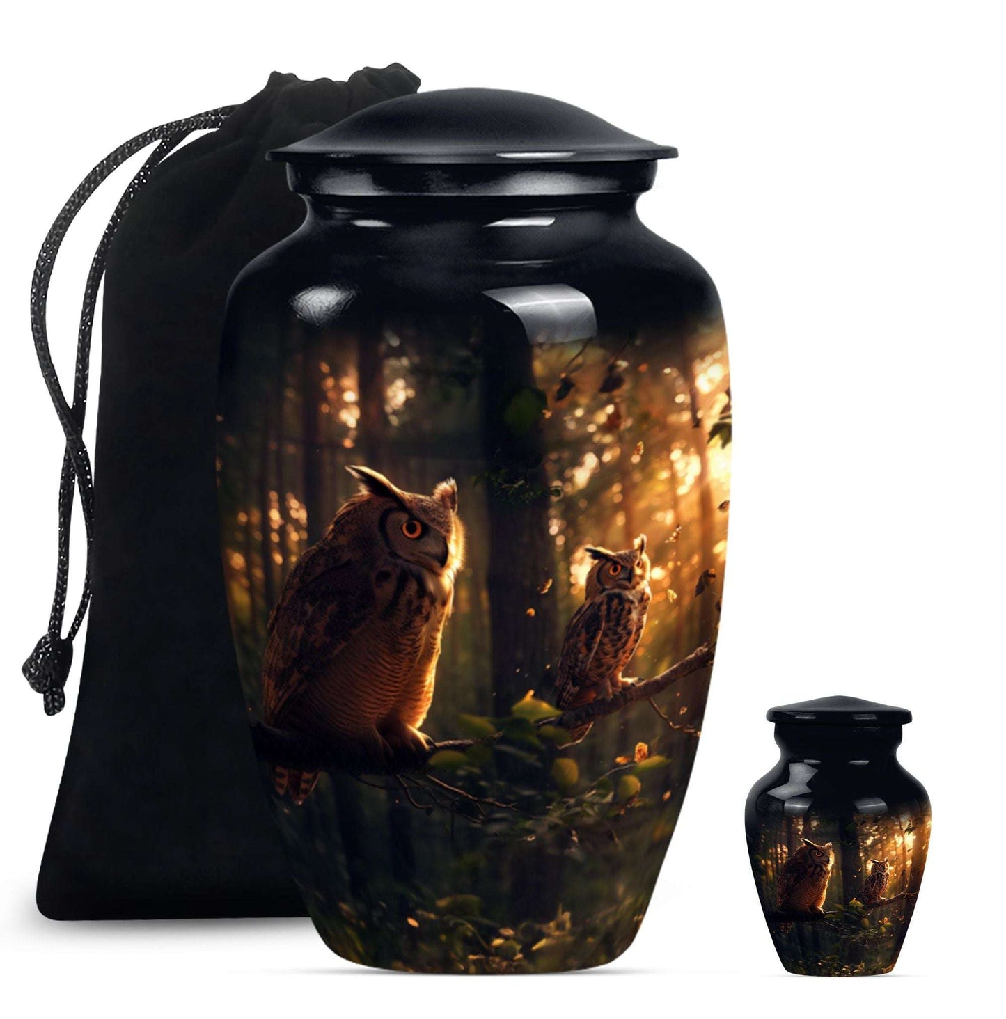 Owl Theme Large Urn With 1 Keepsake Urn