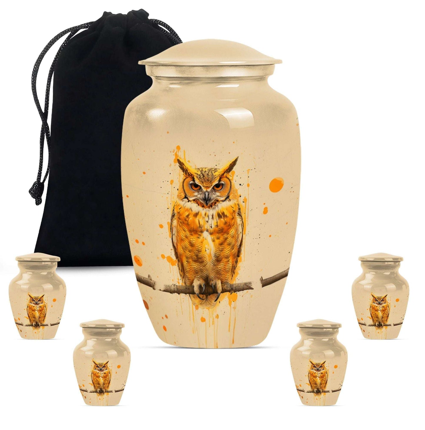 Owl Theme Large Urn With 4 Keepsake Urn