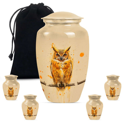 Owl Theme Large Urn With 4 Keepsake Urn