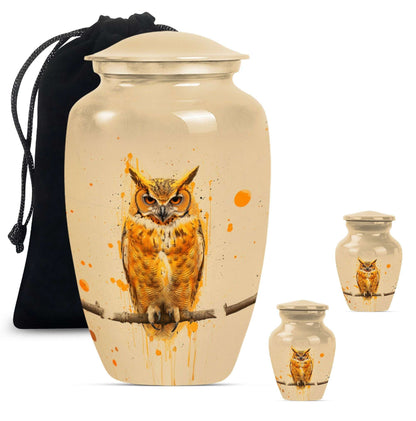 Owl Theme Large Urn With 2 Keepsake Urn