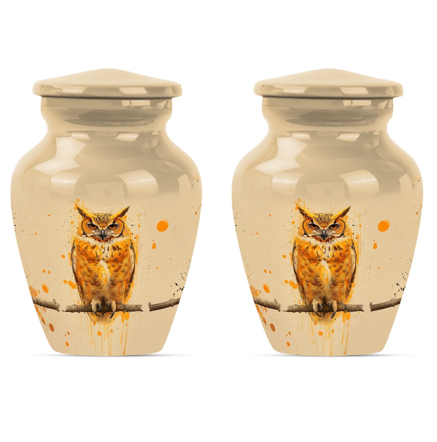 Classic 10 inch owl urn with wolf howling theme.