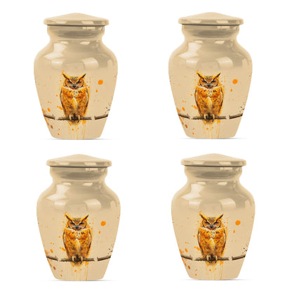 Classic 10 inch owl urn with wolf howling theme.