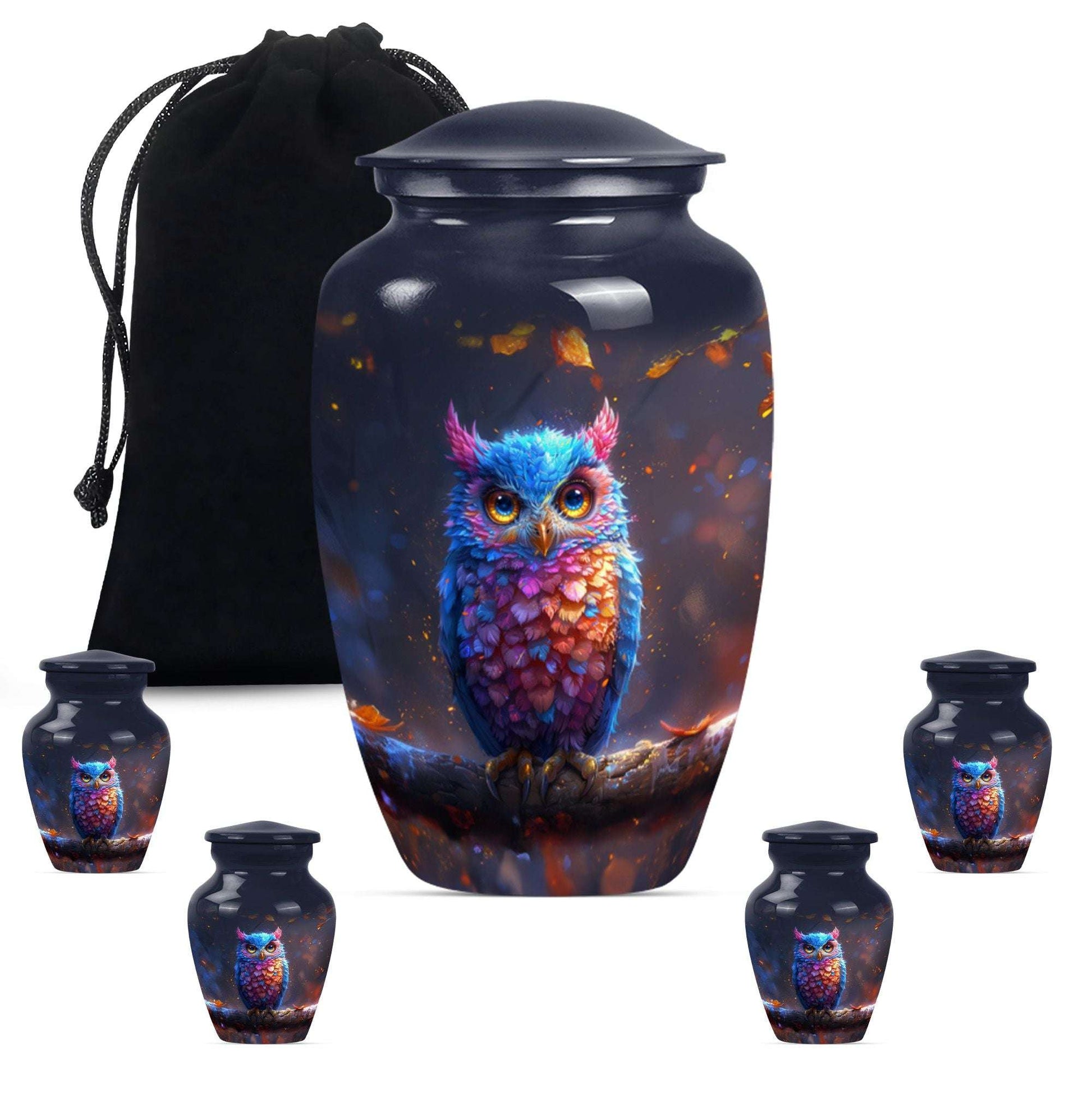 Owl Theme Large Urn With 4 Keepsake Urn