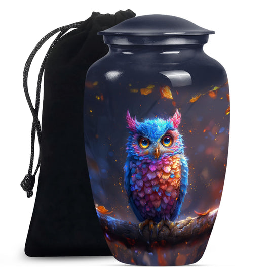  owl urn and velvet pouch, memorial urn for women,