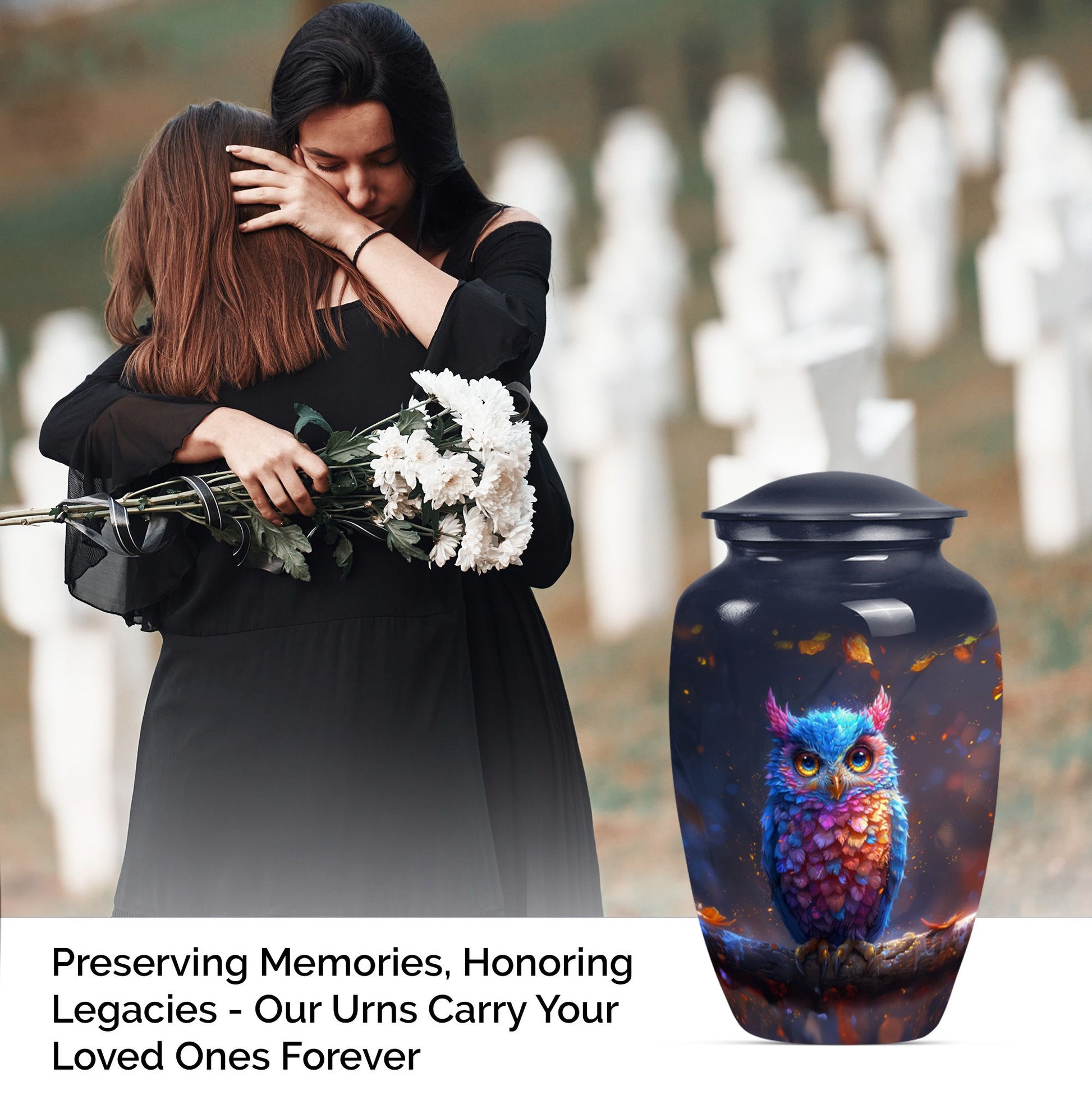  owl urn and velvet pouch, memorial urn for women,