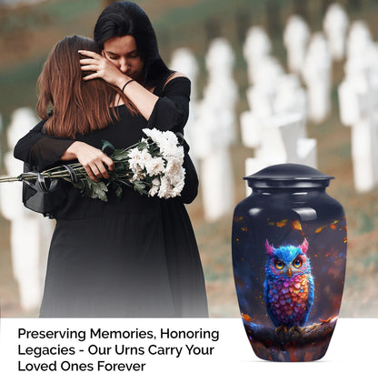  owl urn and velvet pouch, memorial urn for women,