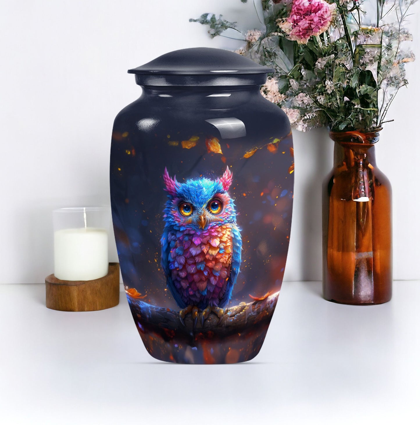  owl urn and velvet pouch, memorial urn for women,