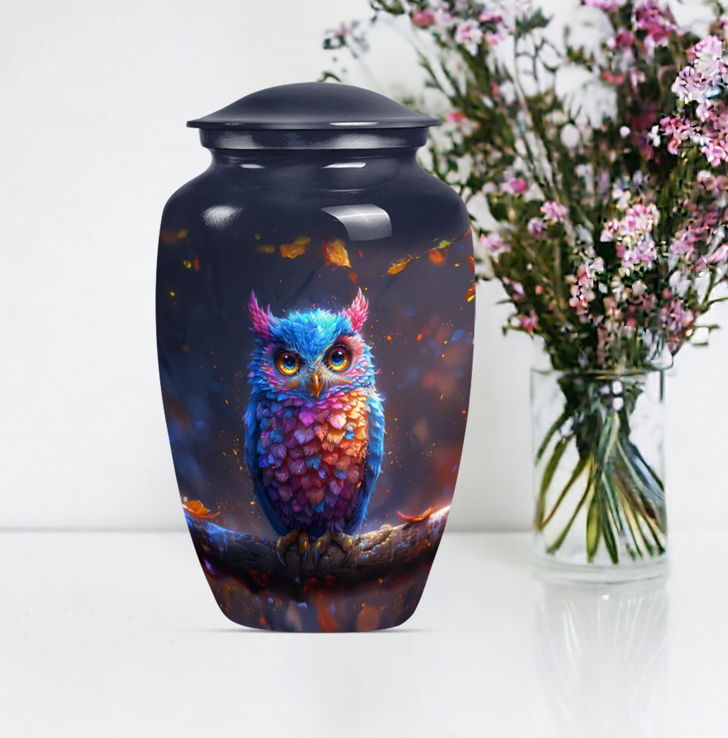  owl urn and velvet pouch, memorial urn for women,