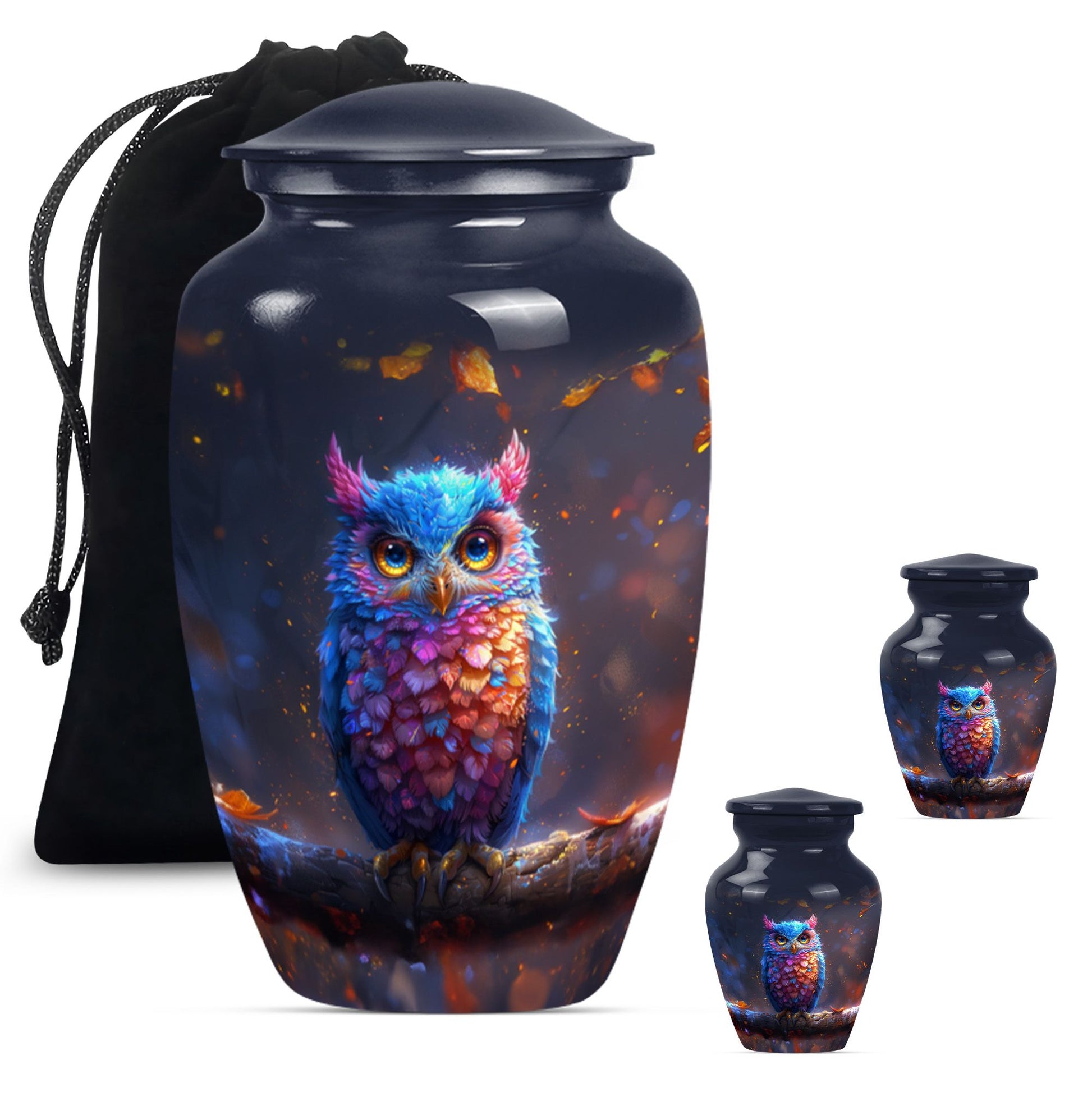  owl urn and velvet pouch, memorial urn for women,