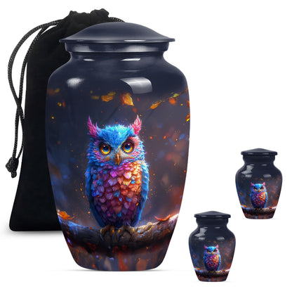  owl urn and velvet pouch, memorial urn for women,