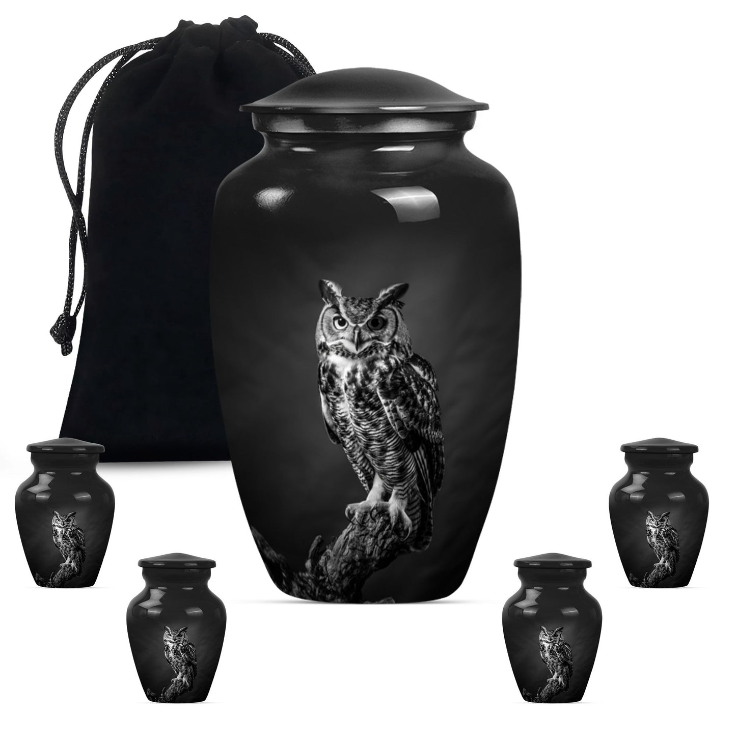 Owl Theme Large Urn With 4 Keepsake Urn