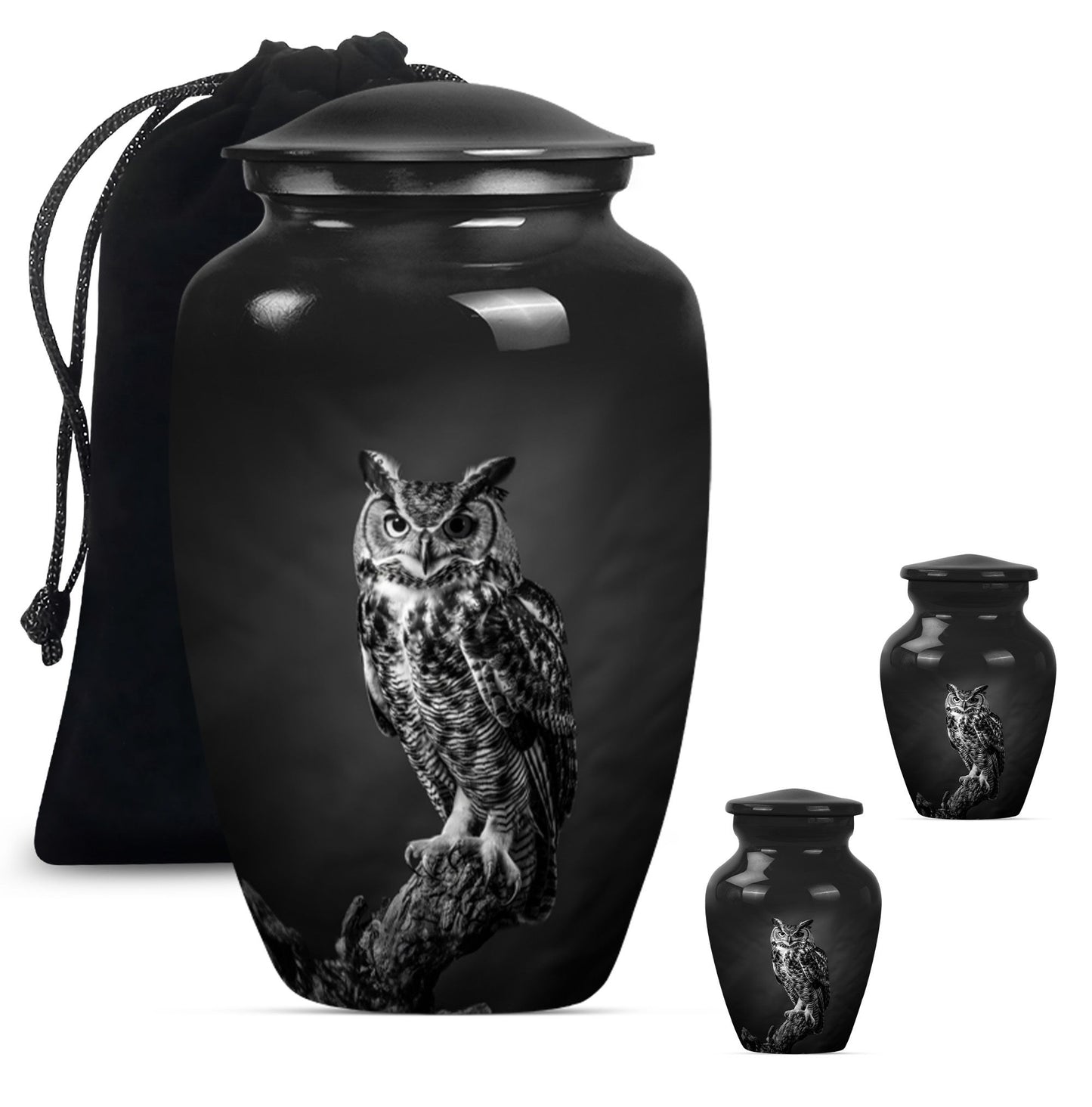Owl Theme Large Urn With 2 Keepsake Urn
