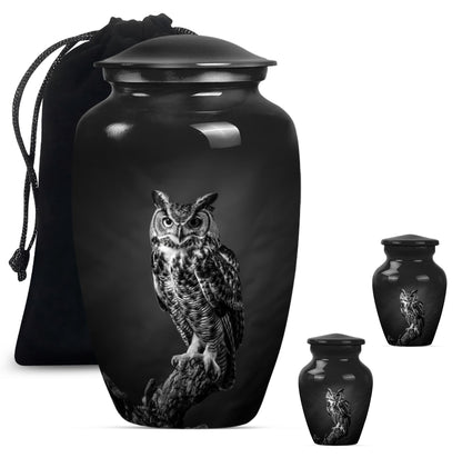 Owl Theme Large Urn With 2 Keepsake Urn