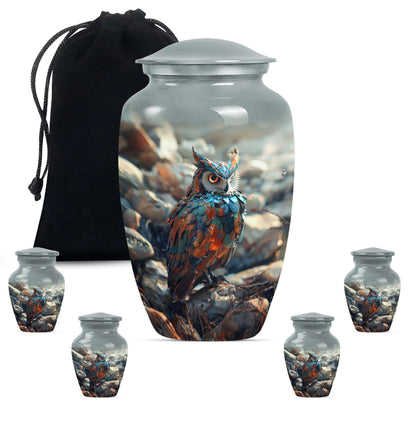 Owl Theme Large Urn With 4 Keepsake Urn