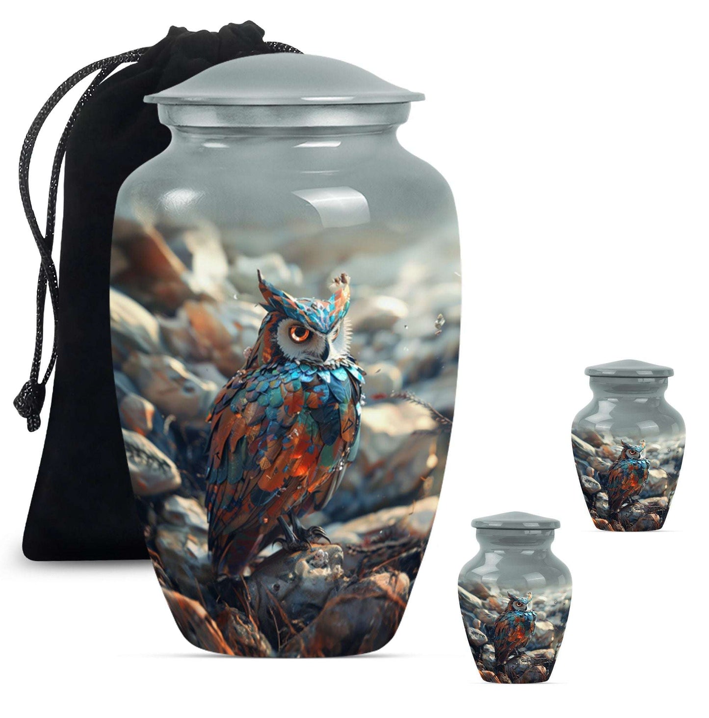 Owl Theme Large Urn With 2 Keepsake Urn