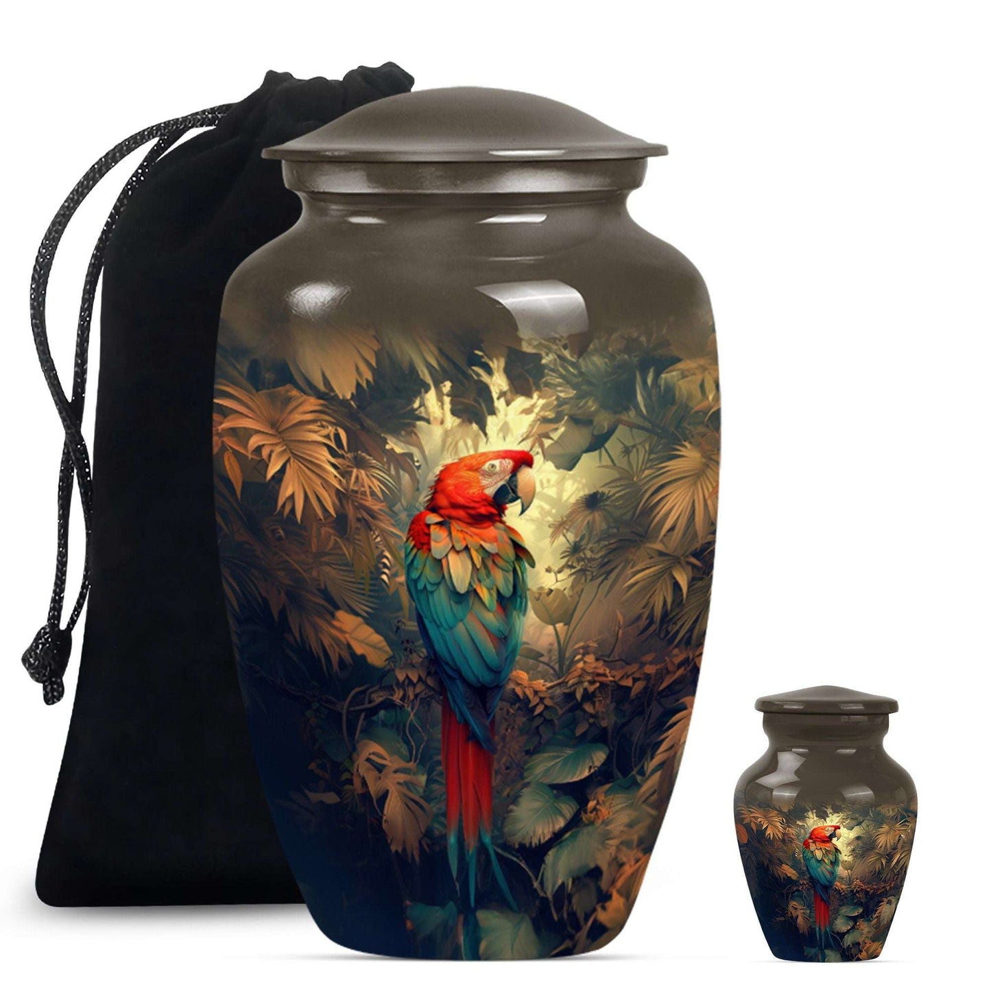 Macaw Parrot Theme Large Urn With 1 Keepsake Urn