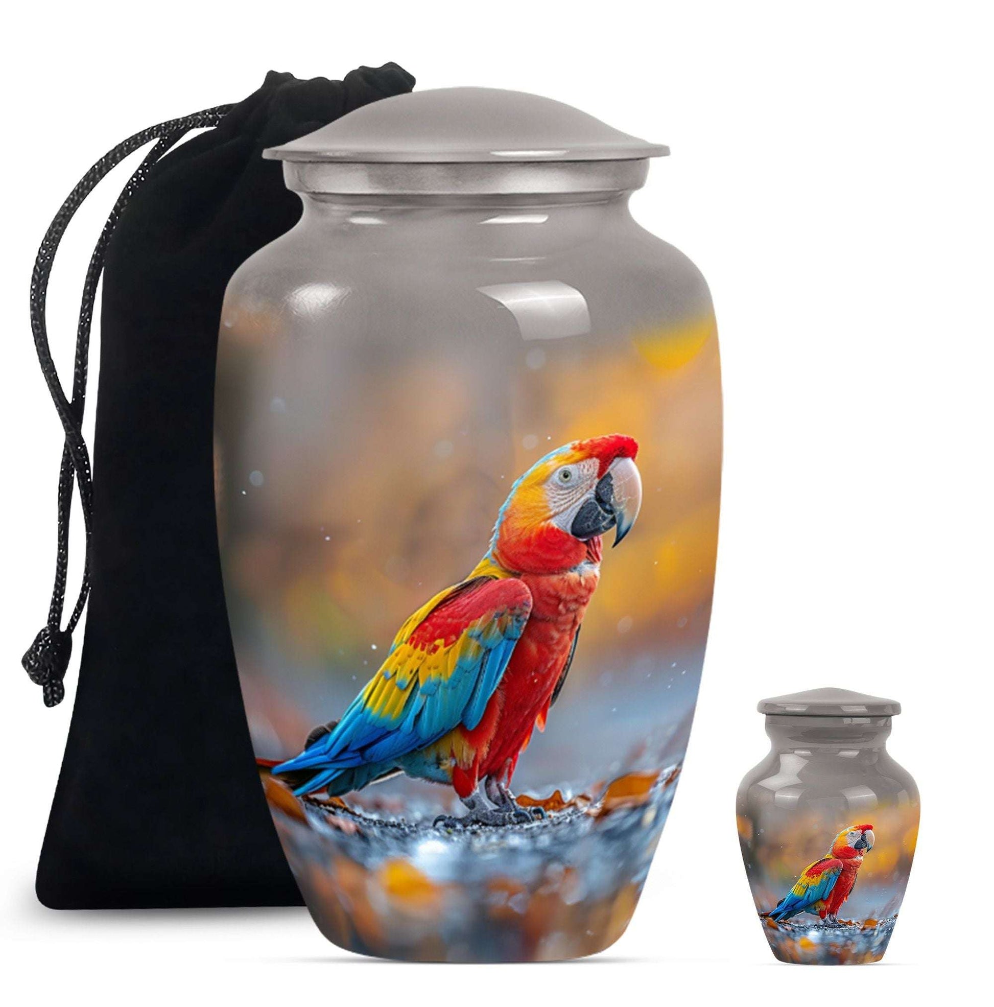 Macaw Parrot Theme Large Urn With 1 Keepsake Urn