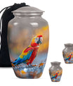 Macaw Parrot Theme Large Urn With 2 Keepsake Urn