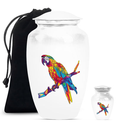 Macaw parrot-themed classic urn for ashes