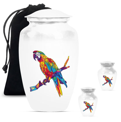 Macaw parrot-themed classic urn for ashes