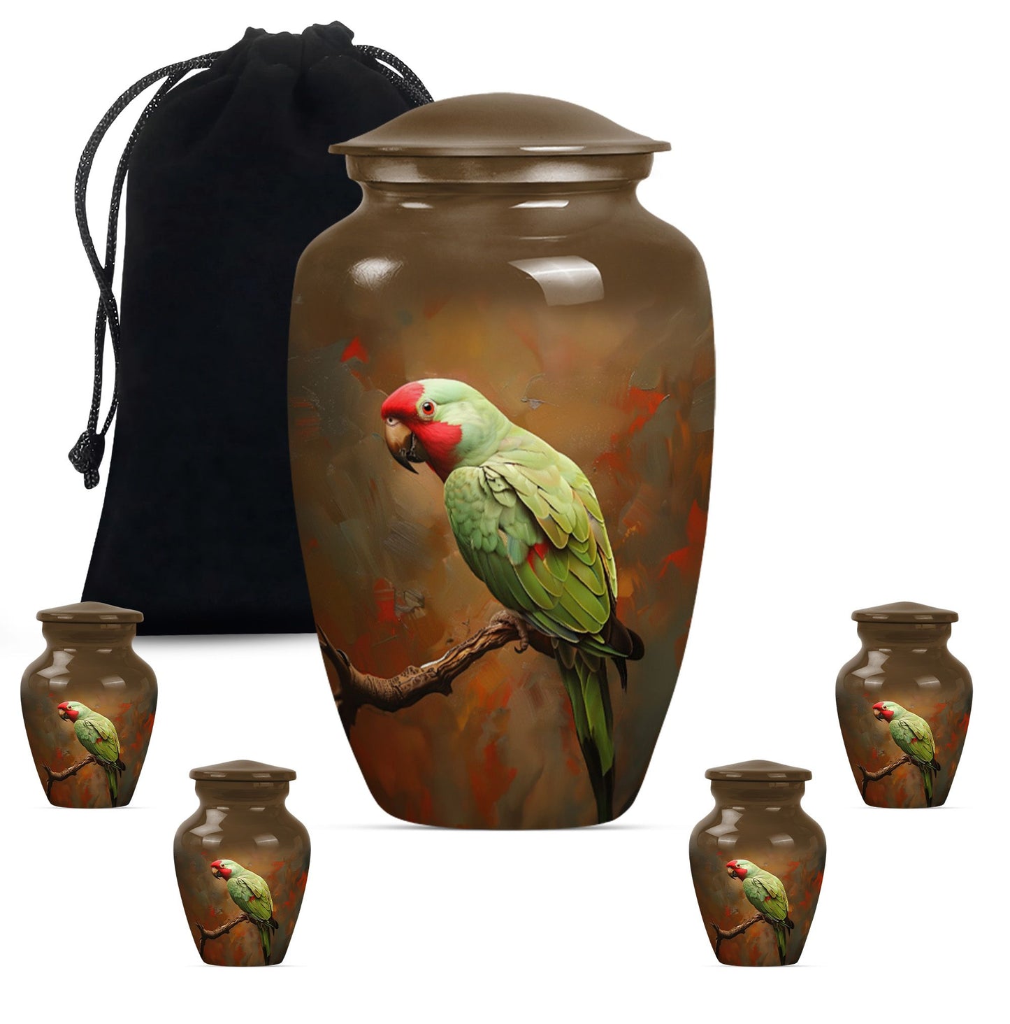  Macaw Parrot Urn with Wolf Howling 