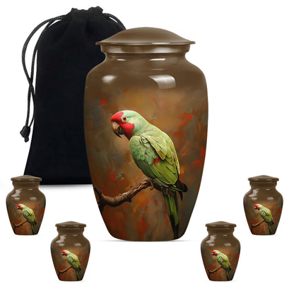 Macaw Parrot Urn with Wolf Howling 