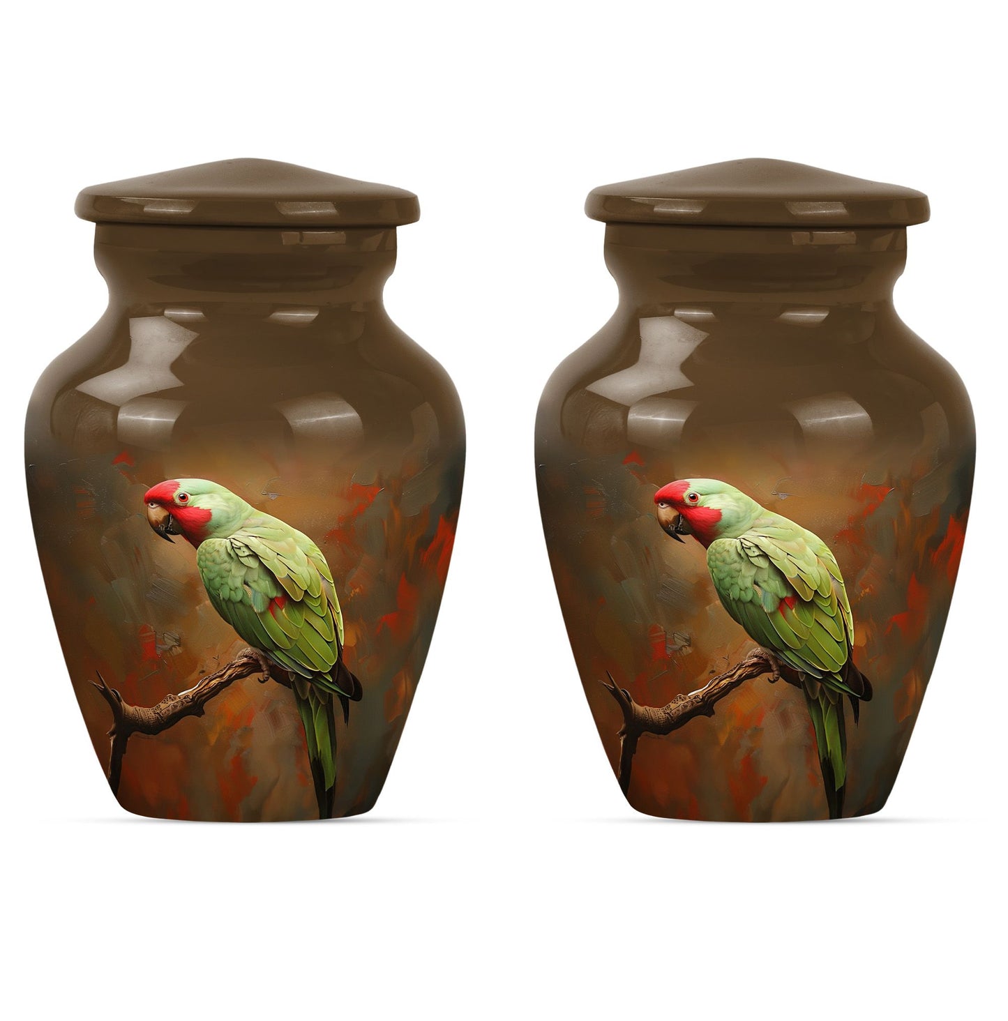  Macaw Parrot Urn with Wolf Howling 