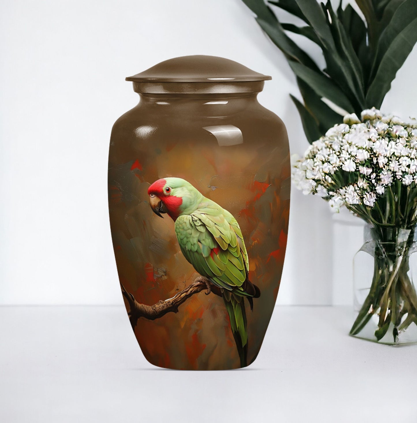  Macaw Parrot Urn with Wolf Howling 