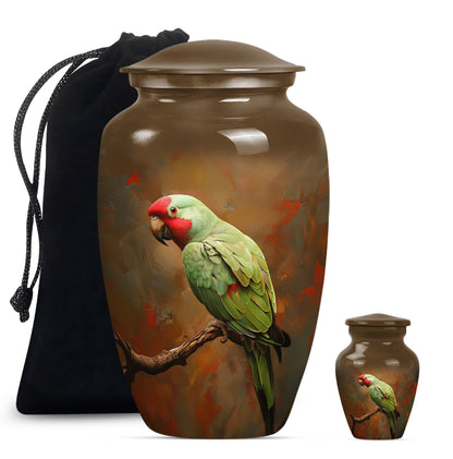  Macaw Parrot Urn with Wolf Howling 