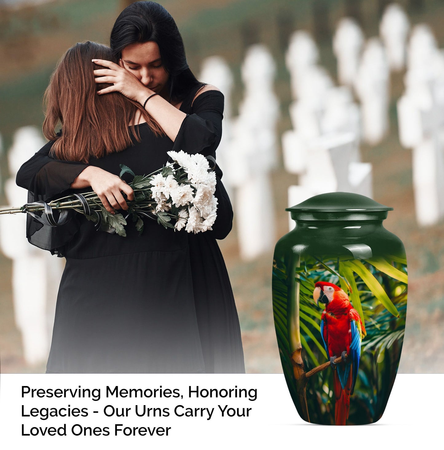Classic Macaw Parrot Urn, for burial of cremation ashes.
