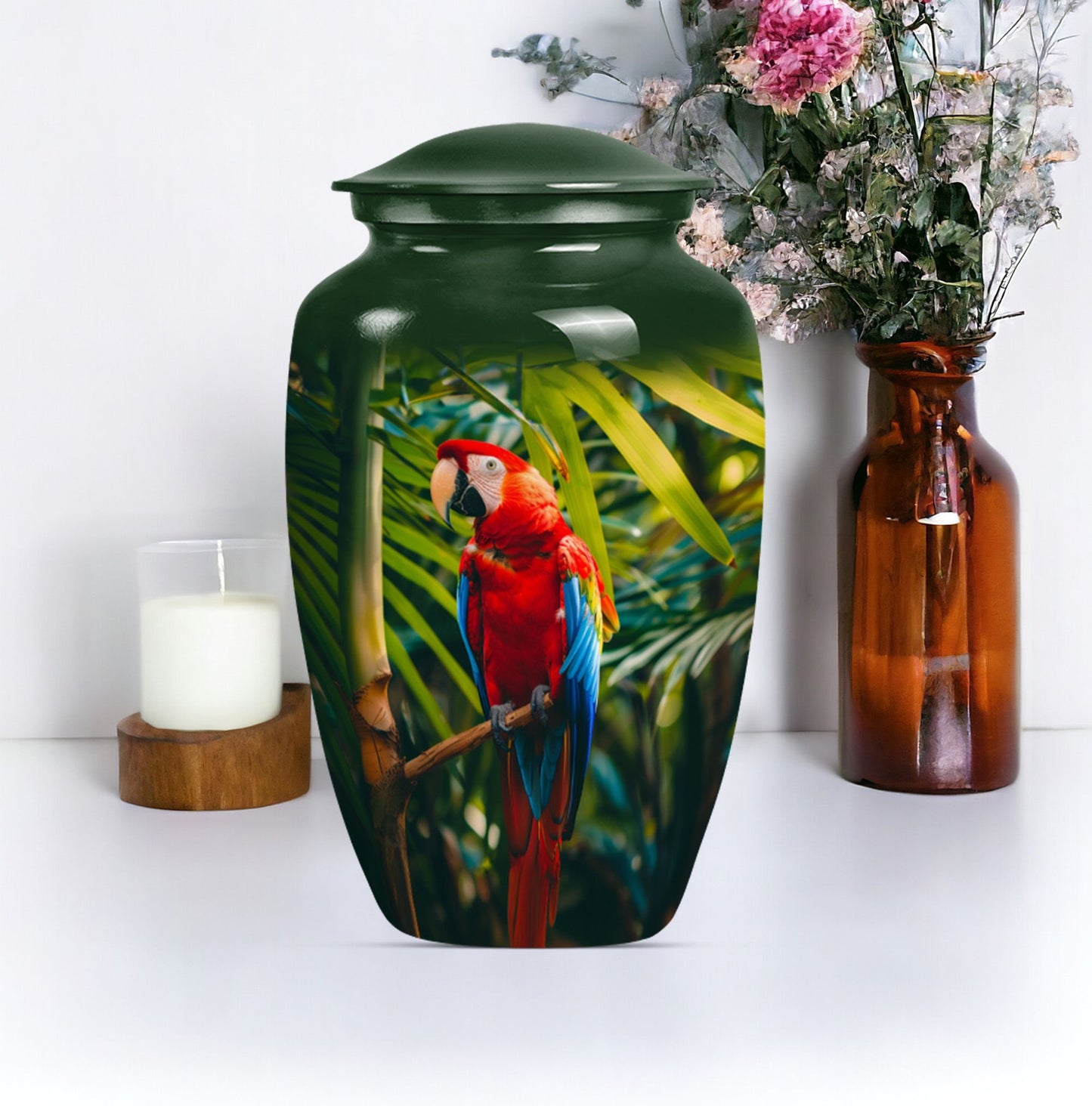 Classic Macaw Parrot Urn, for burial of cremation ashes.