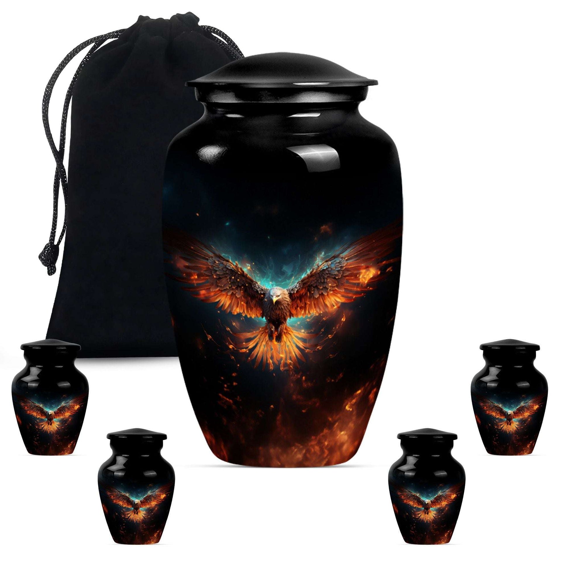 Eagle Theme Large Urn With 4 Keepsake Urn