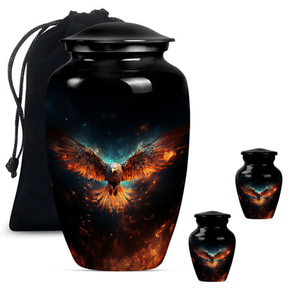 Eagle Theme Large Urn With 2 Keepsake Urn