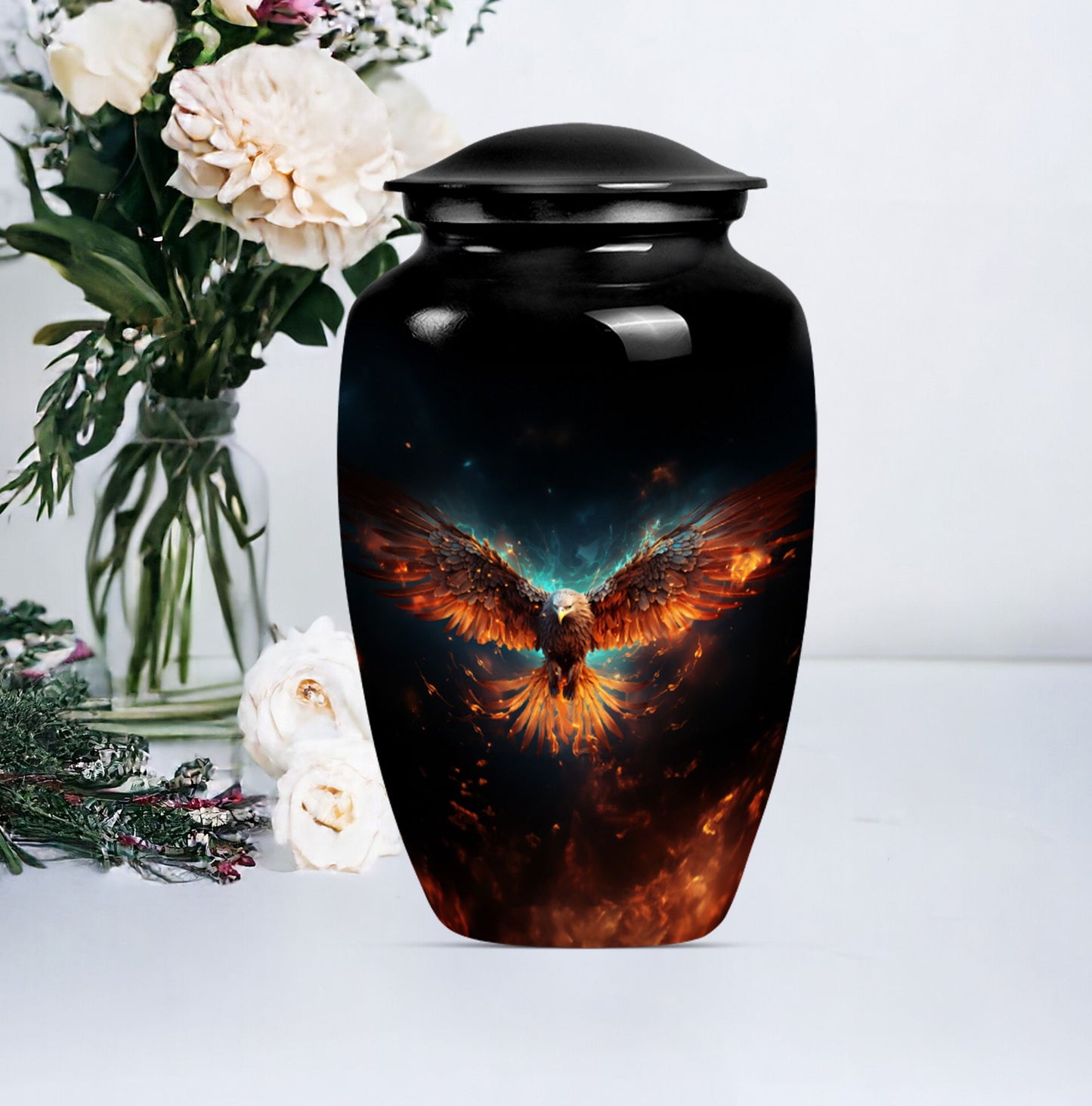 EAGLE Urn, a classic wolf howling-themed memorial urn.