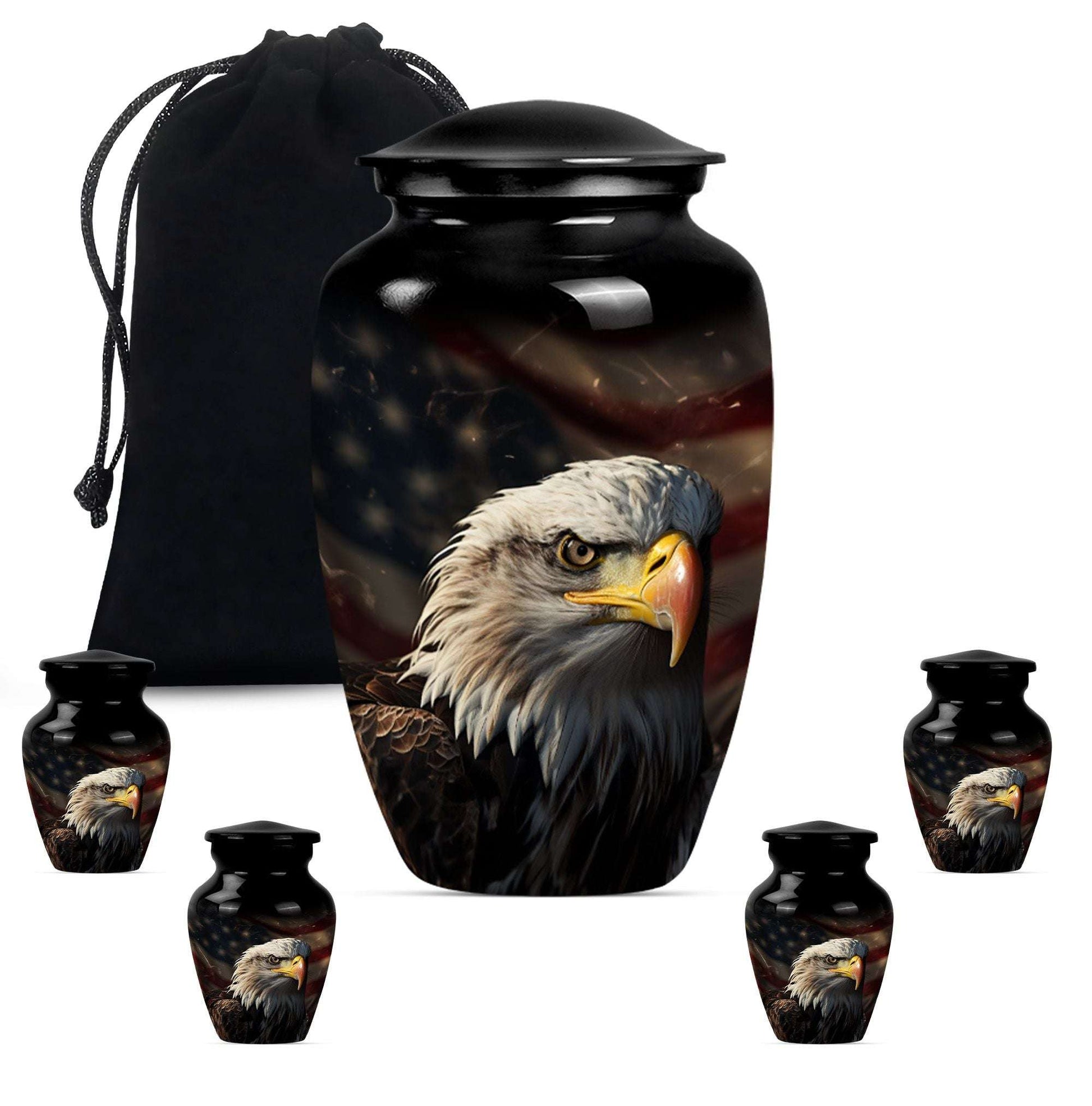 Eagle Theme Large Urn With 4 Keepsake Urn