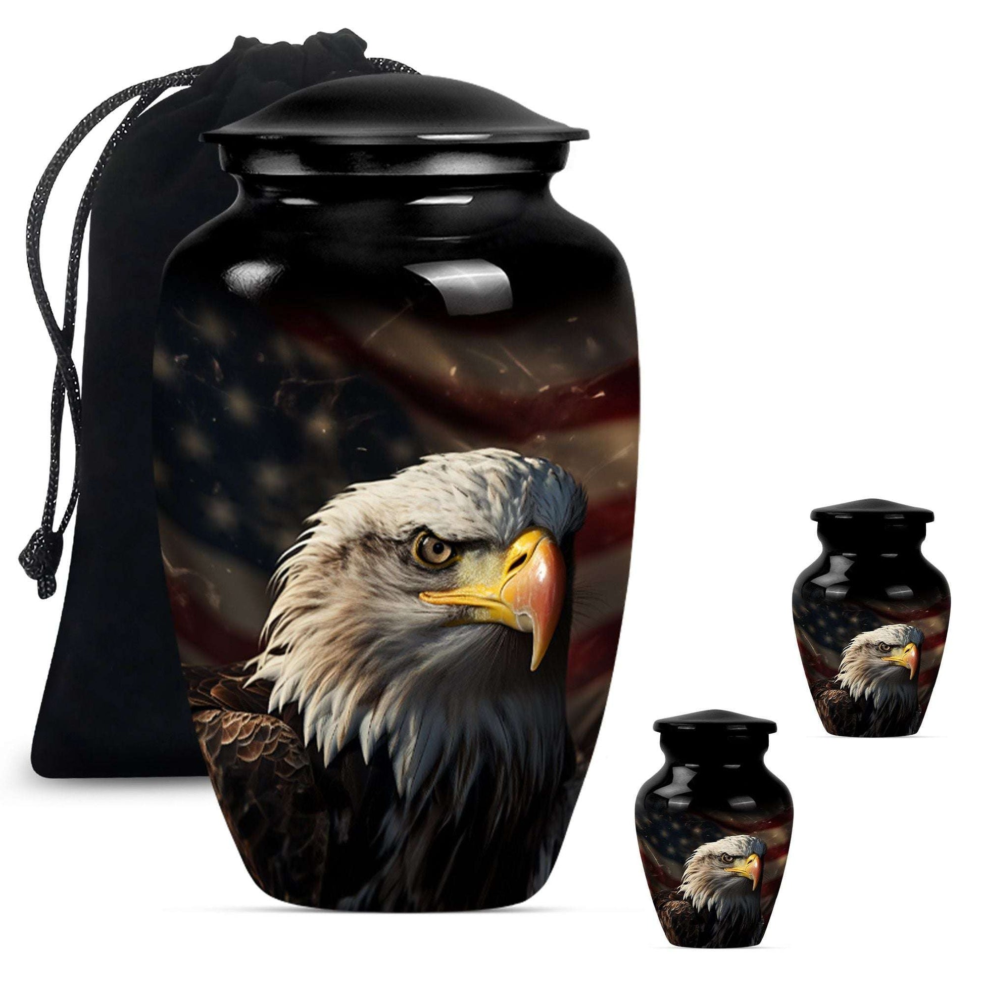 Eagle Theme Large Urn With 2 Keepsake Urn
