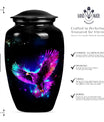 10-inch EAGLE Urn for mom, wolf howling themed memorial urn.