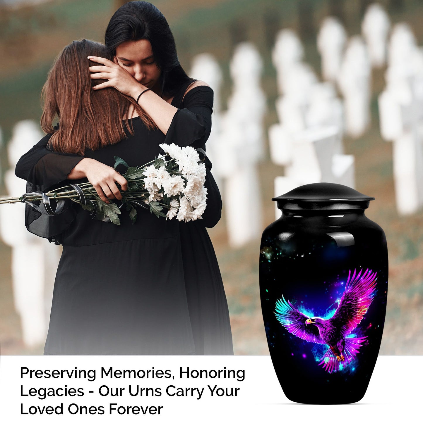 10-inch EAGLE Urn for mom, wolf howling themed memorial urn.