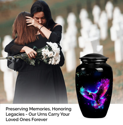 10-inch EAGLE Urn for mom, wolf howling themed memorial urn.