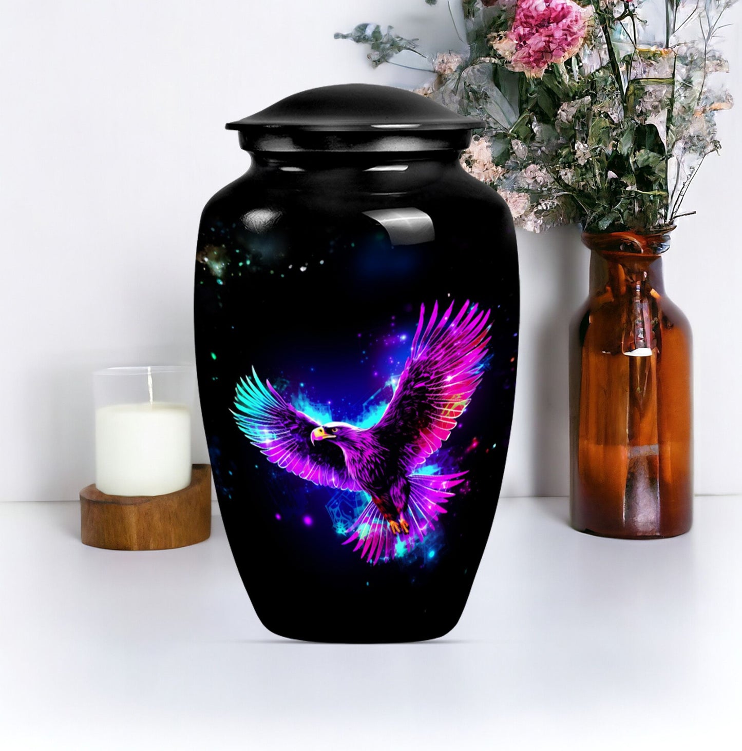 10-inch EAGLE Urn for mom, wolf howling themed memorial urn.