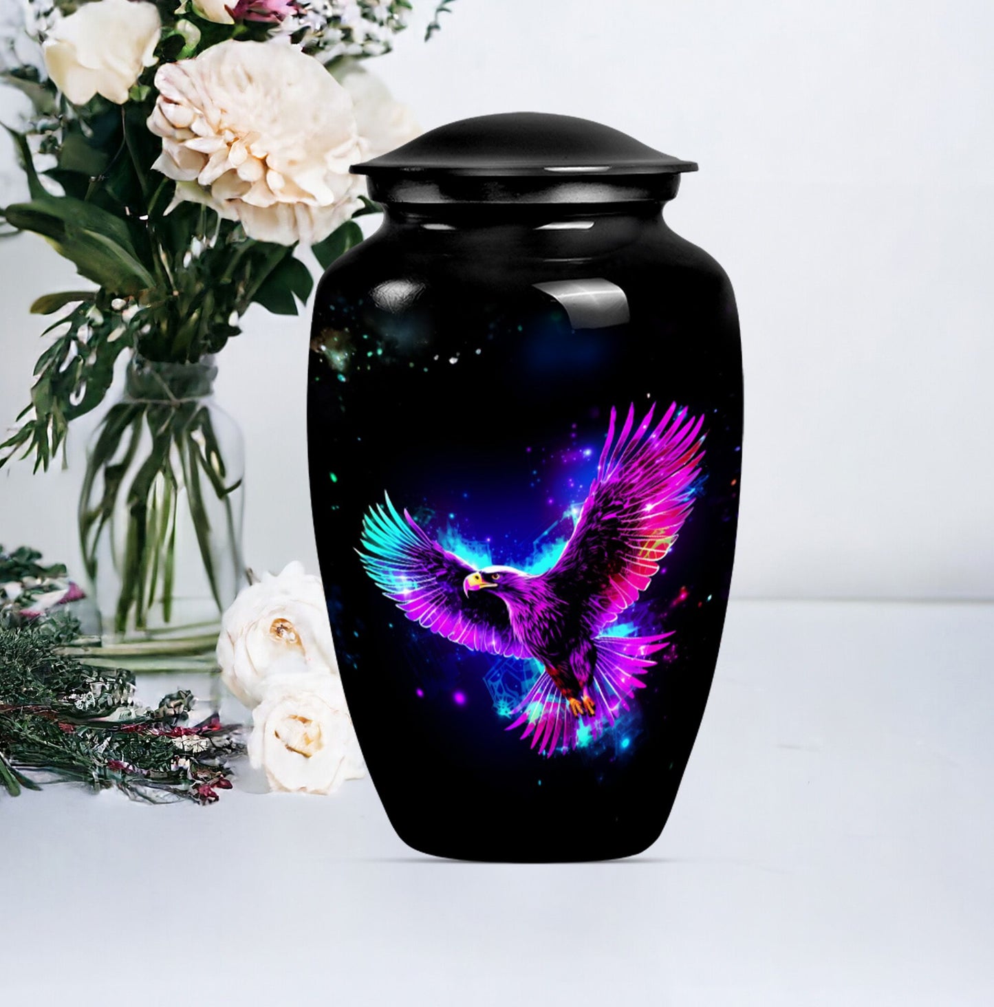 10-inch EAGLE Urn for mom, wolf howling themed memorial urn.